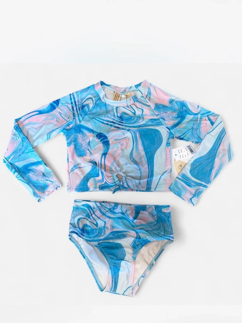Kids Long Sleeve Two-Piece Swim Set - Blue & Pink Marble Size 5 NWT